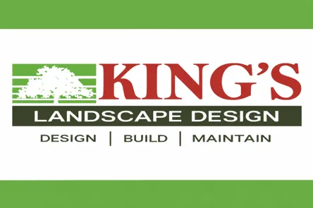 LLSRace - Logo for King’s Landscape Design with a green tree graphic, the company name in red and green text, and the words “Design | Build | Maintain” underneath. - Love Like Sean Race